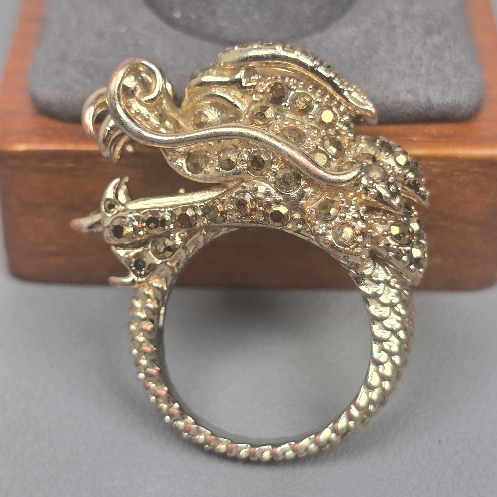 Gold Tone Crystal Rhinestone Chinese Dragon Statement Ring Size 8 Vera Wang?